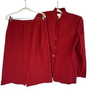 Vintage Doncaster Red 100% Wool Skirt Suit Womens 12 Power Suit USA